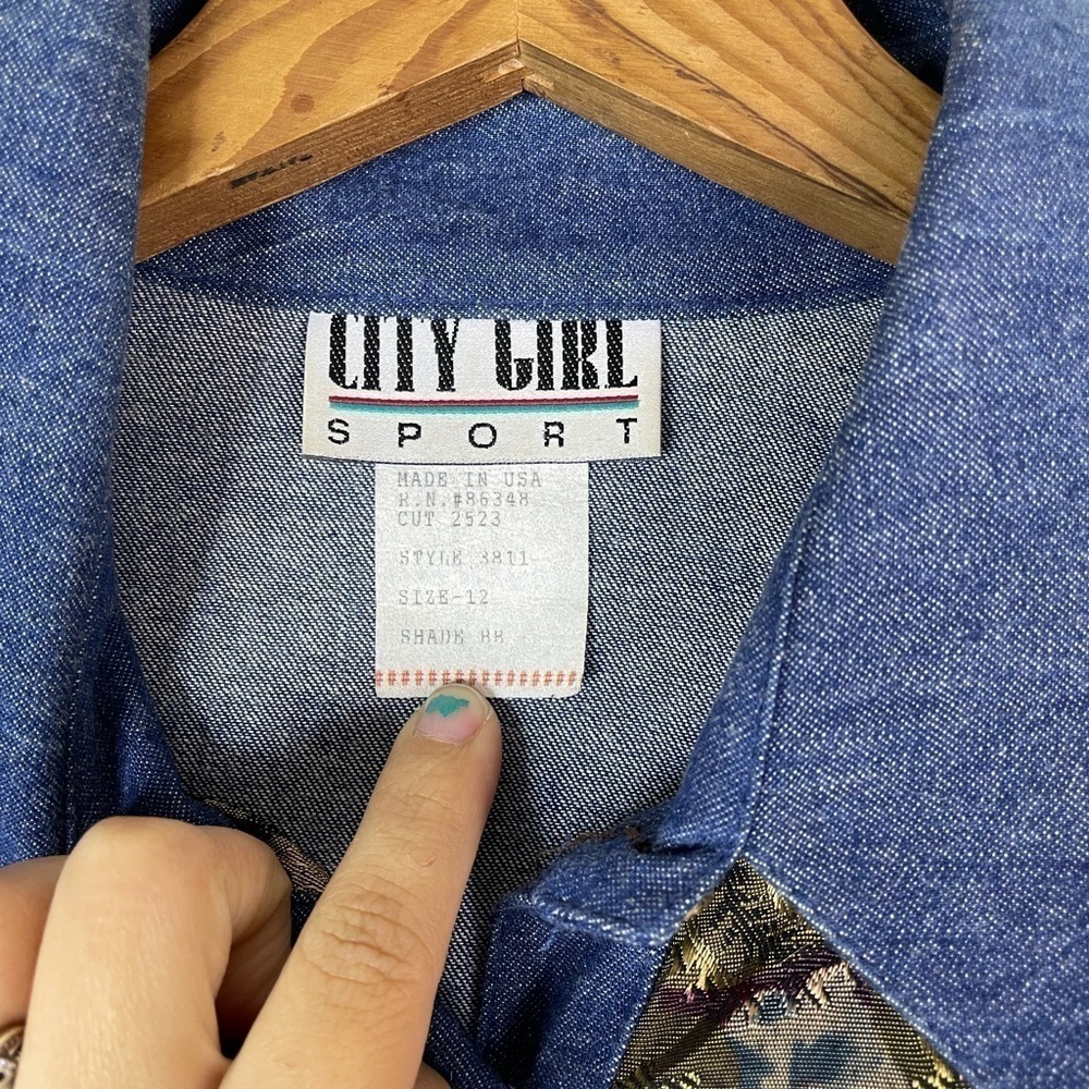 Vintage Denim Tapestry Patchwork Button Shirt - image 4